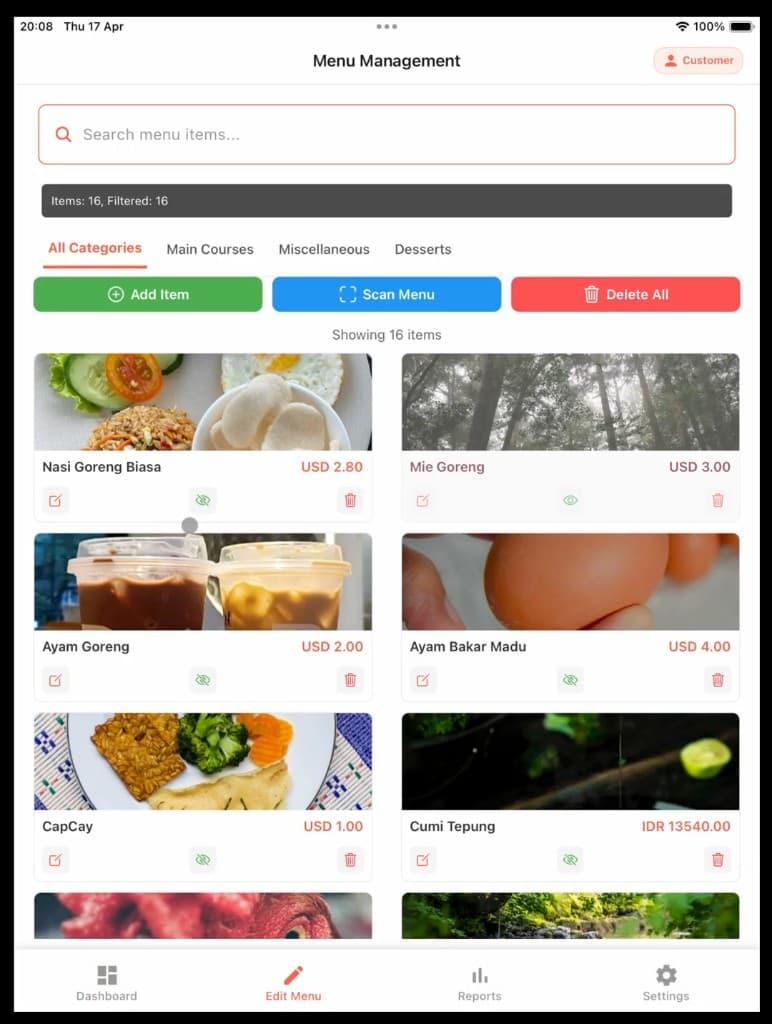 BukuWarung POS — menu management