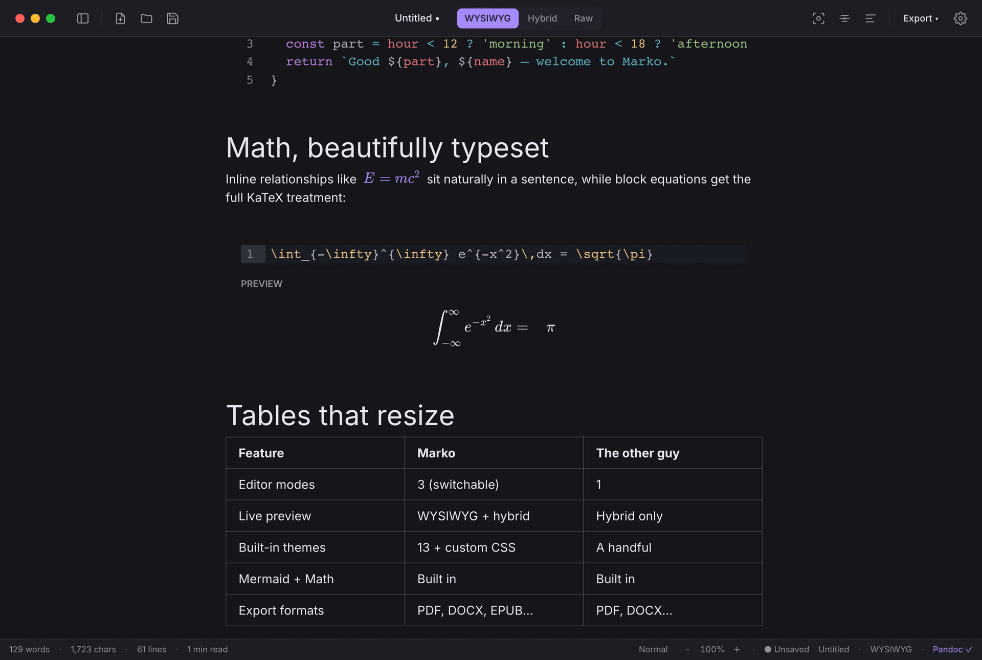 KaTeX math rendered in Marko
