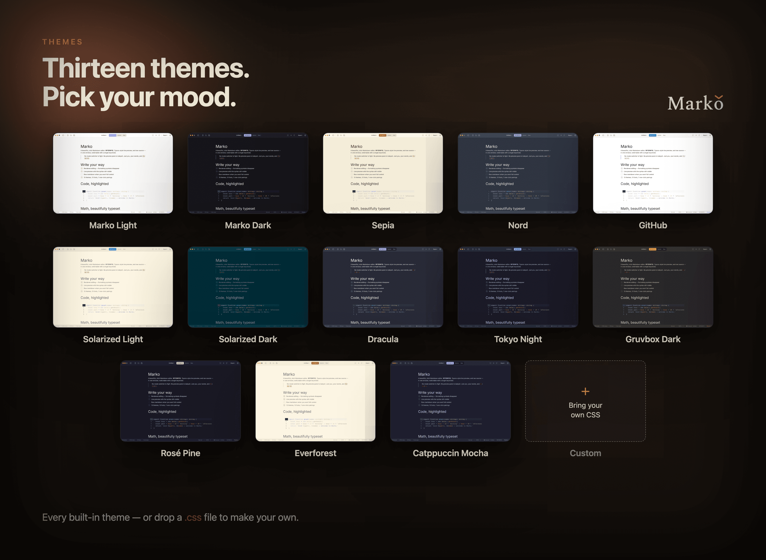 Gallery of Marko built-in themes